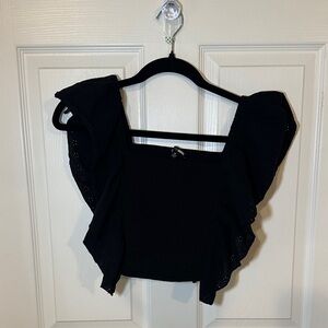 Fashion Nova Black Ruffle Sleeve Blouse